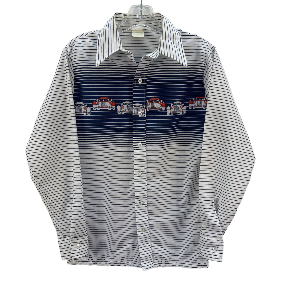 Vintage Advent Stripes and Cars Button Up Shirt